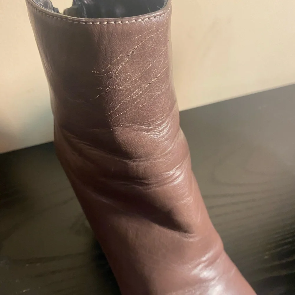 Aquatalia Reggae Two Tone Brown Leather Heeled Ankle Short Booties Size 6